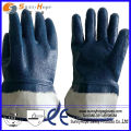 Jersey liner sandy finish anti-slip blue nitrile coated gloves